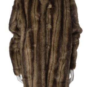 Stylish Dennis Basso Brown Faux Mink Fur Suede Reversible Hooded Parka Jacket